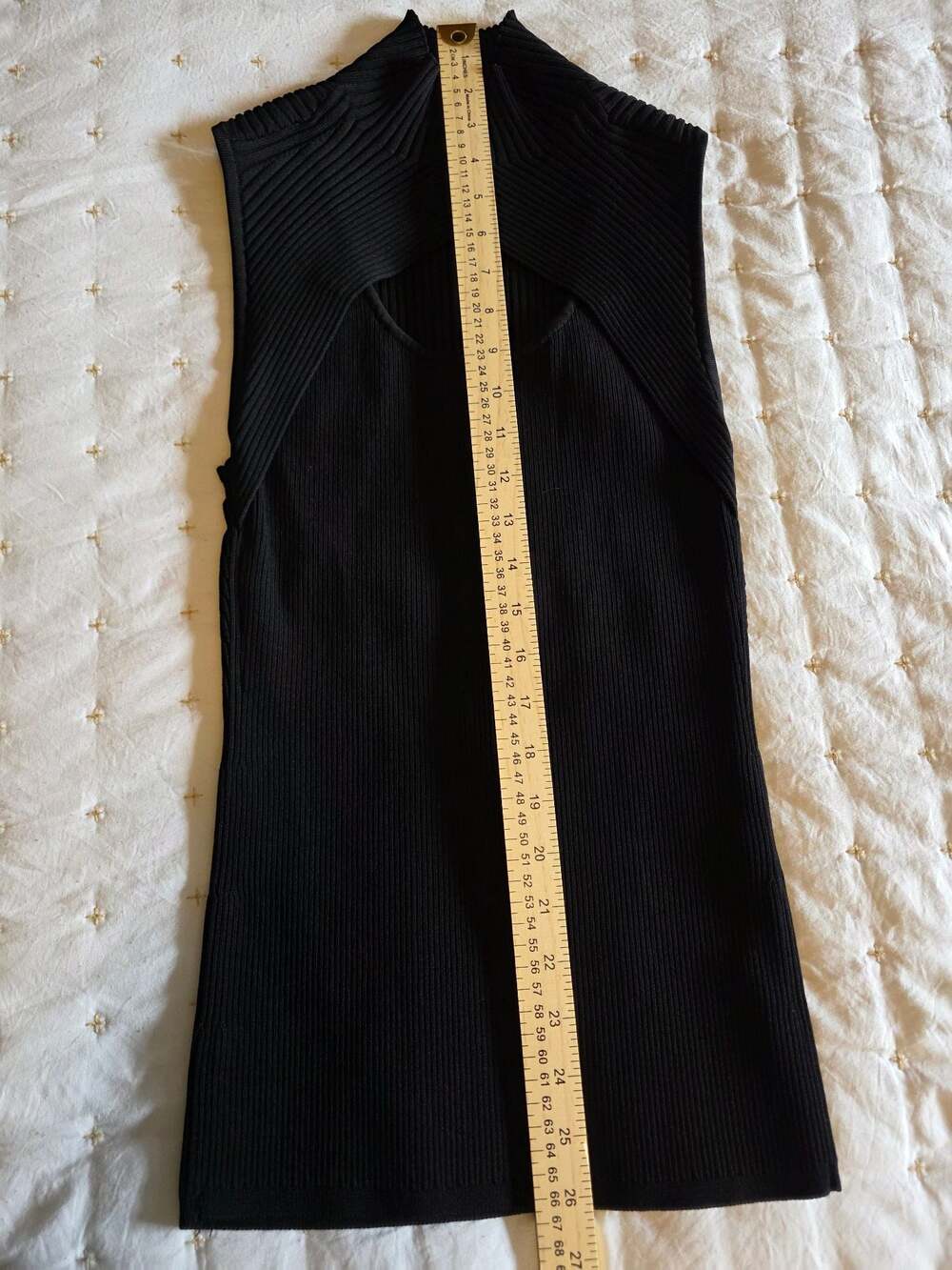 White House Black Market Black Ribbed High-Neck Sleeveless Cut-Out Knit Top - Picture 5 of 6